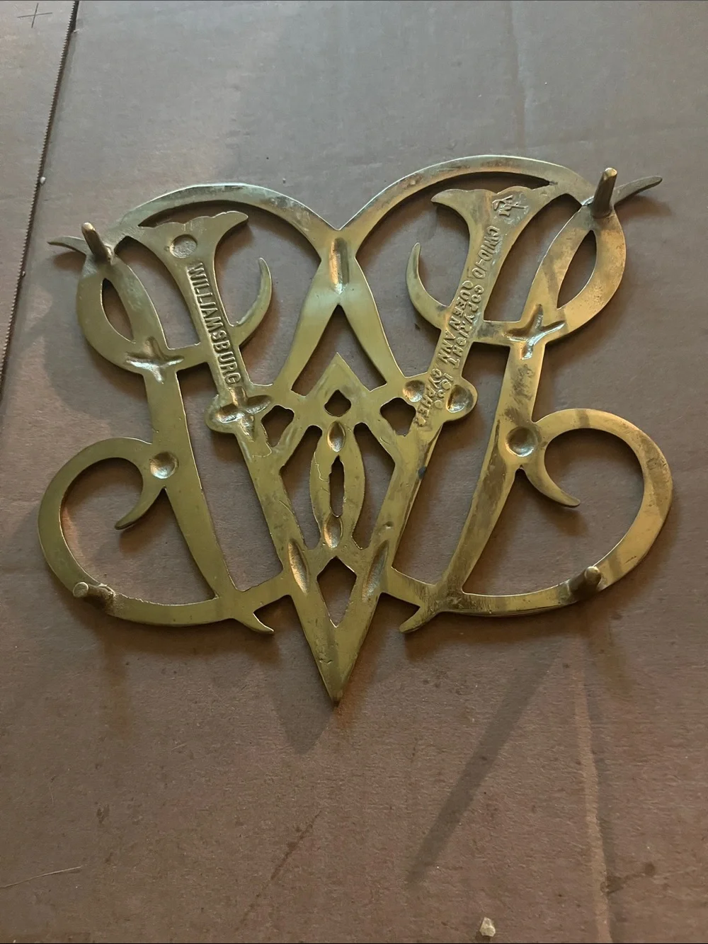 Brass-Tone Decorative Wall Monogram Trivet Williamsburg - Brass Finish